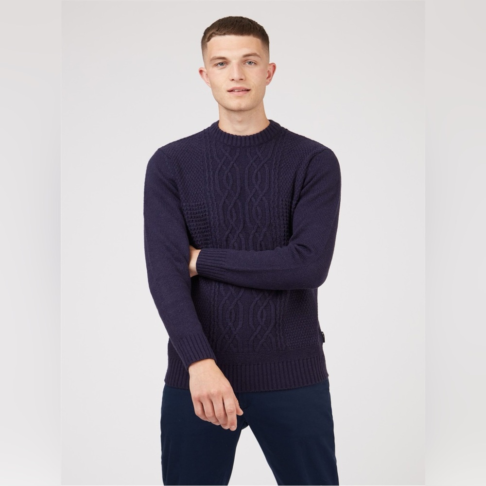 Ben Sherman Navy Cable Knit Crewneck Sweater
